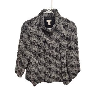 Chico's Faux Fur Swing Jacket Size 2/Medium Mob Wife Cozy Warm Chic